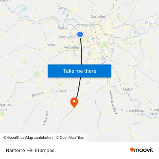 Nanterre to Etampes map