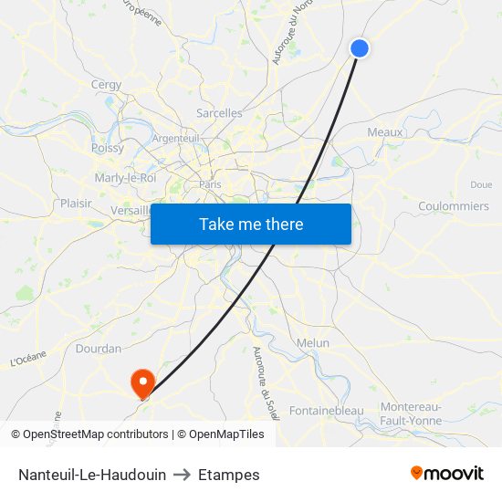 Nanteuil-Le-Haudouin to Etampes map