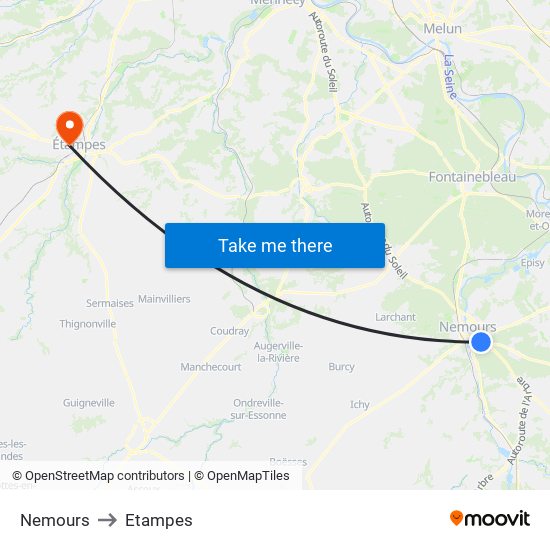 Nemours to Etampes map
