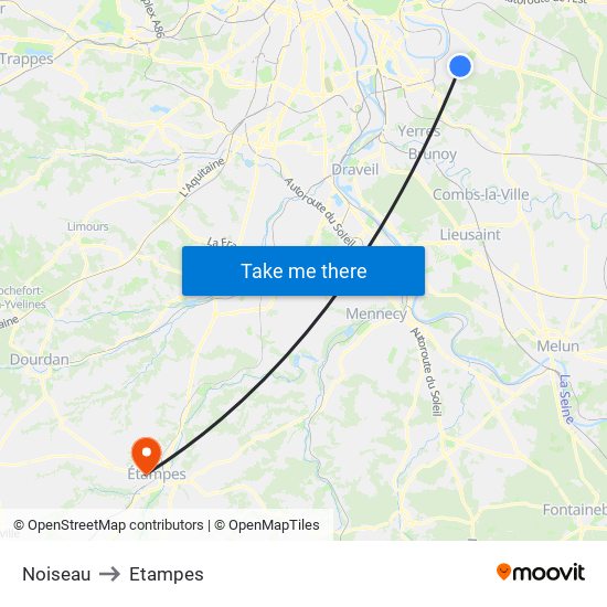 Noiseau to Etampes map