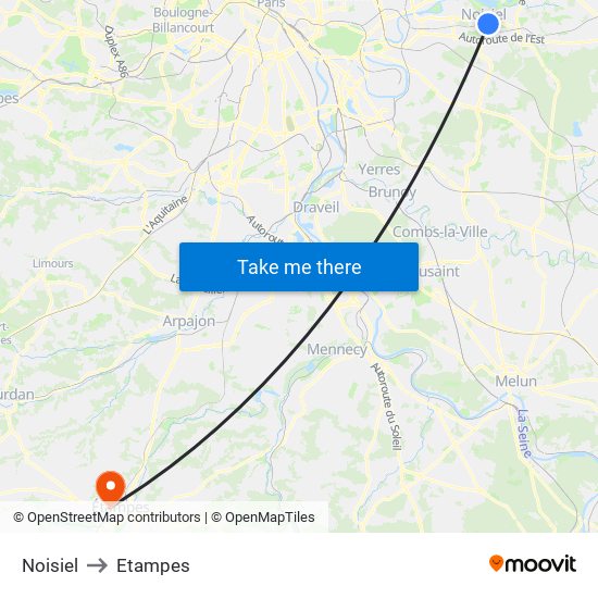 Noisiel to Etampes map