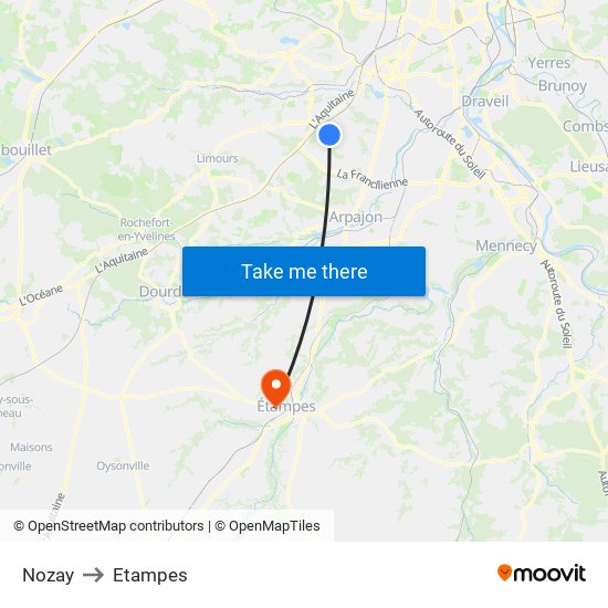 Nozay to Etampes map