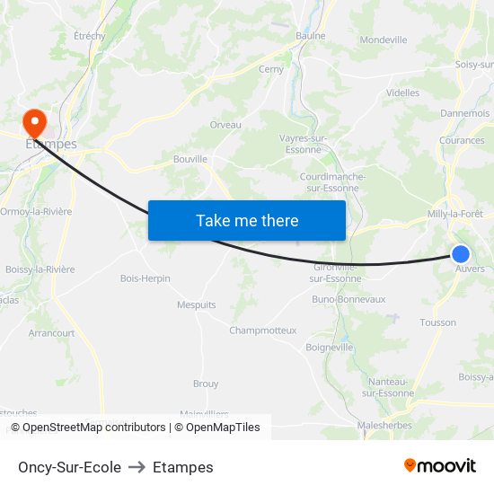 Oncy-Sur-Ecole to Etampes map