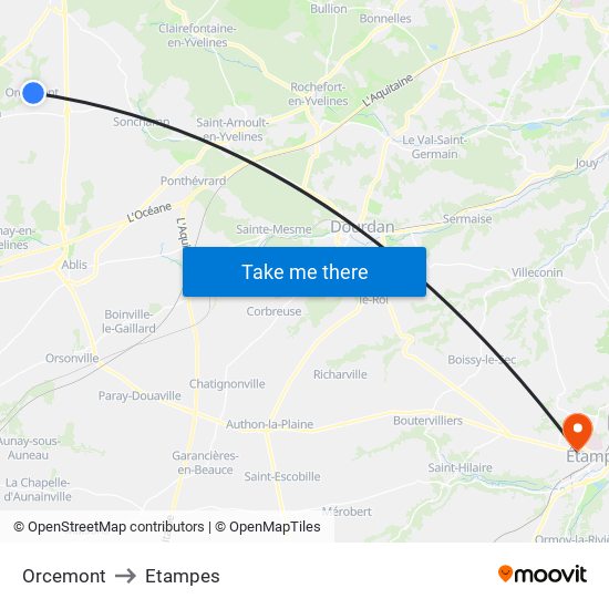 Orcemont to Etampes map