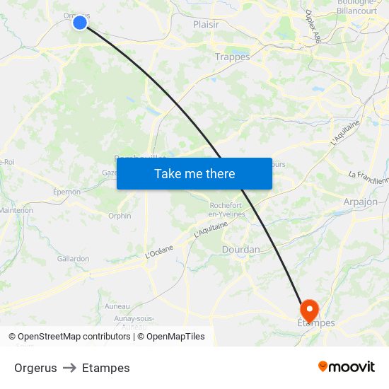 Orgerus to Etampes map
