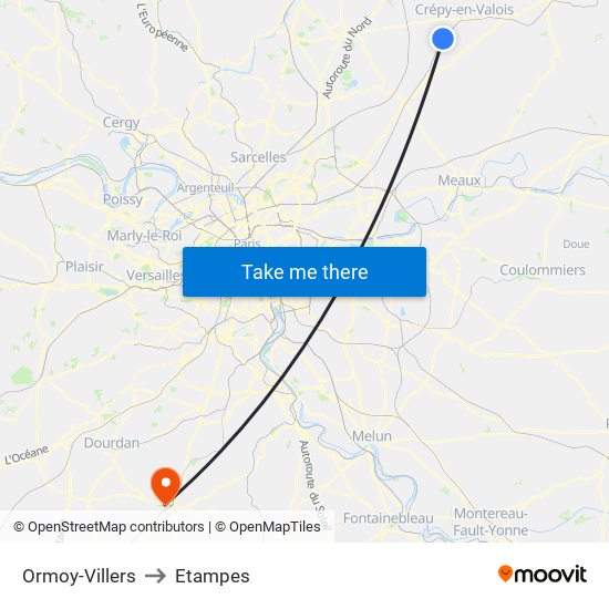 Ormoy-Villers to Etampes map