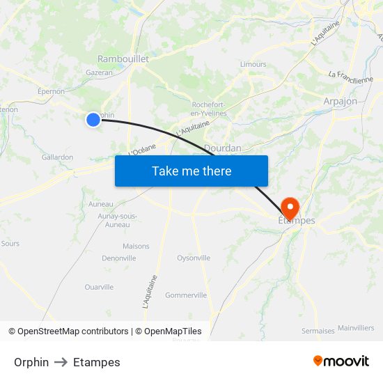 Orphin to Etampes map
