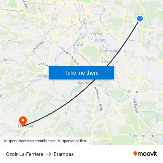 Ozoir-La-Ferriere to Etampes map