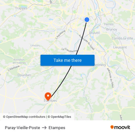 Paray-Vieille-Poste to Etampes map