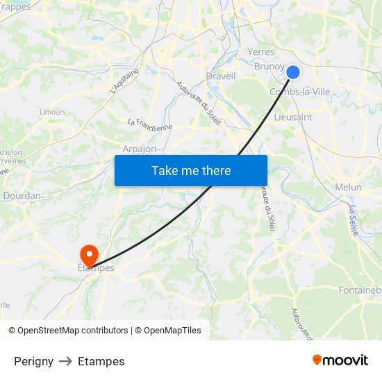 Perigny to Etampes map