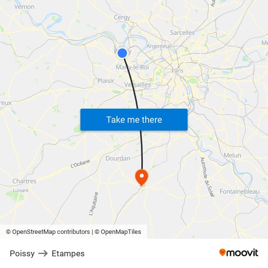 Poissy to Etampes map