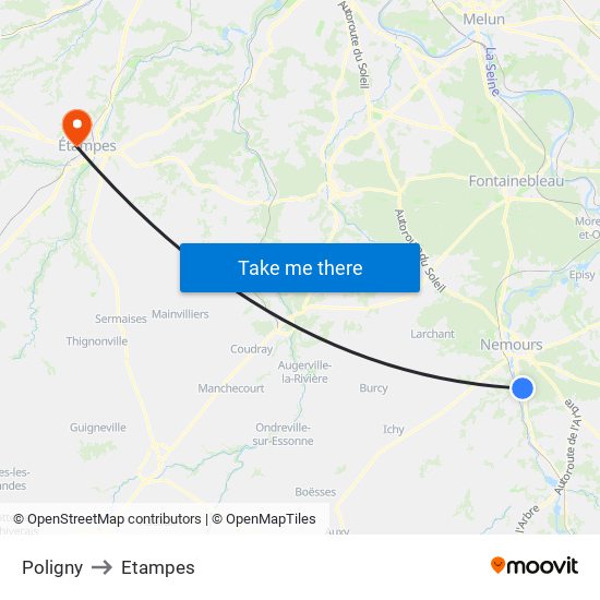 Poligny to Etampes map