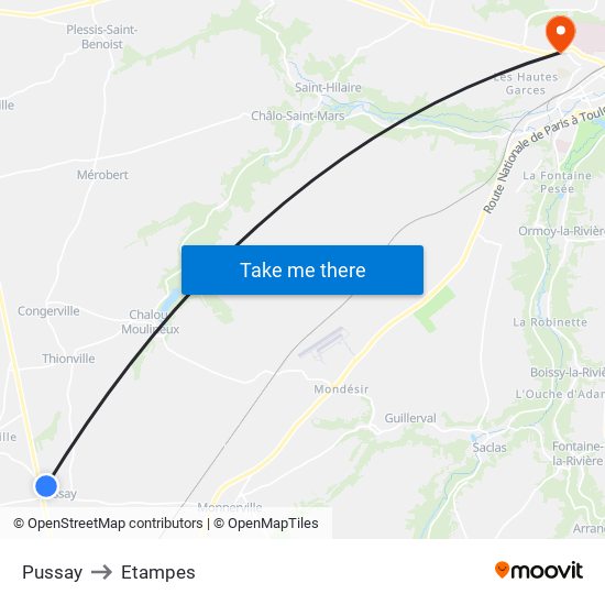 Pussay to Etampes map