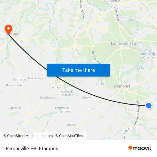 Remauville to Etampes map