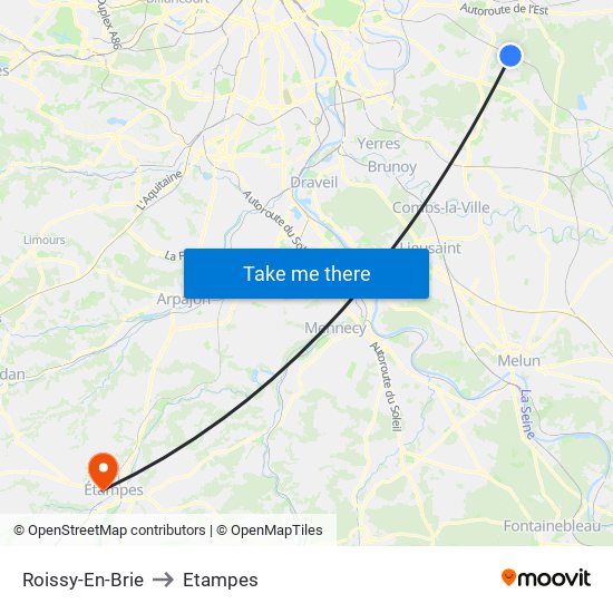 Roissy-En-Brie to Etampes map