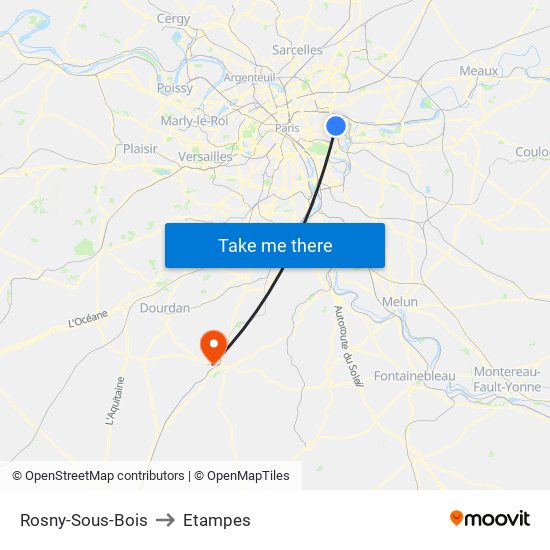 Rosny-Sous-Bois to Etampes map