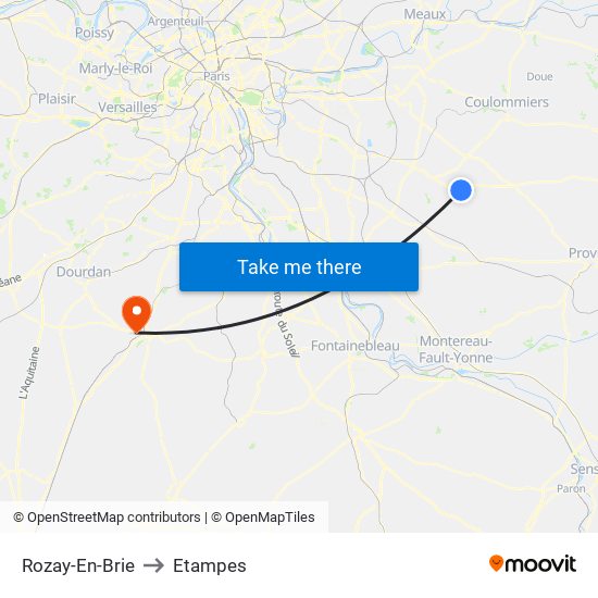 Rozay-En-Brie to Etampes map