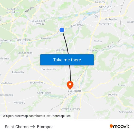 Saint-Cheron to Etampes map