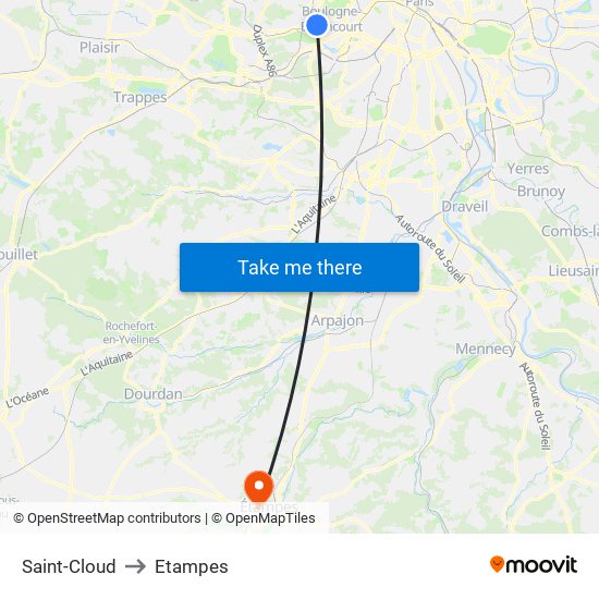 Saint-Cloud to Etampes map