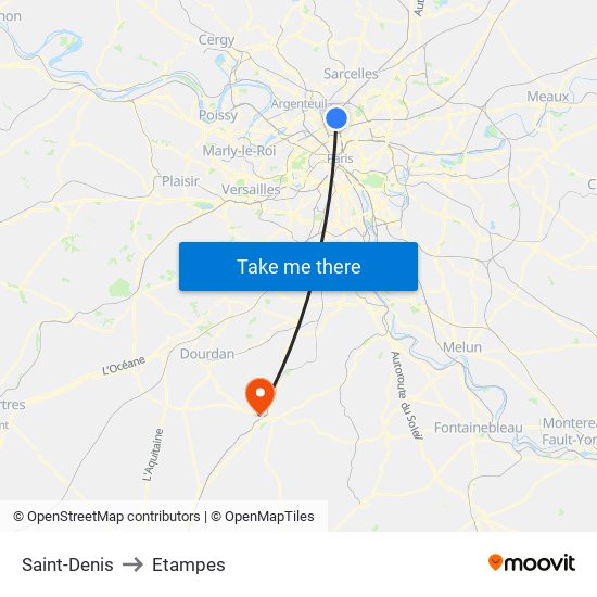 Saint-Denis to Etampes map