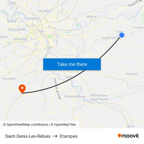 Saint-Denis-Les-Rebais to Etampes map