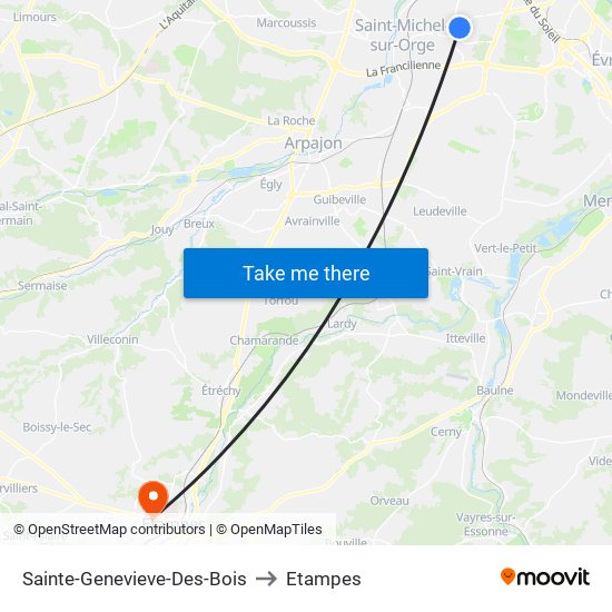 Sainte-Genevieve-Des-Bois to Etampes map