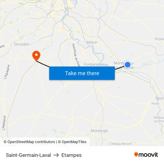 Saint-Germain-Laval to Etampes map