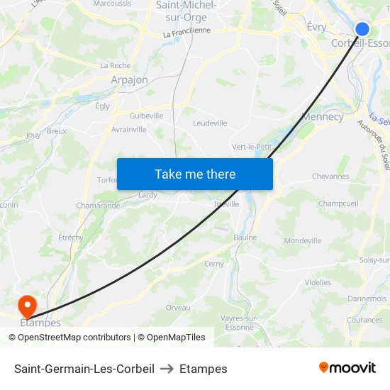 Saint-Germain-Les-Corbeil to Etampes map