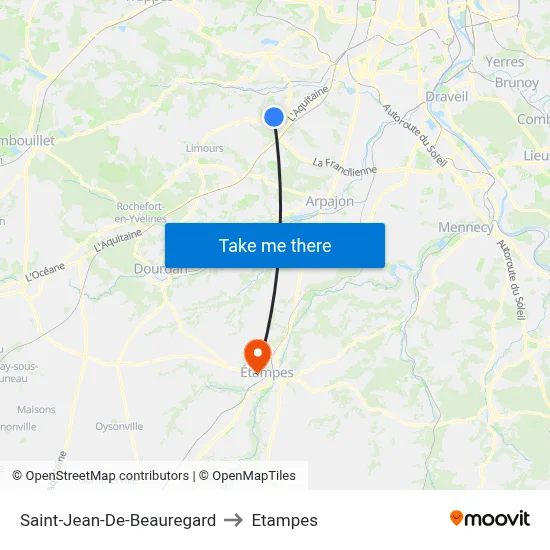 Saint-Jean-De-Beauregard to Etampes map