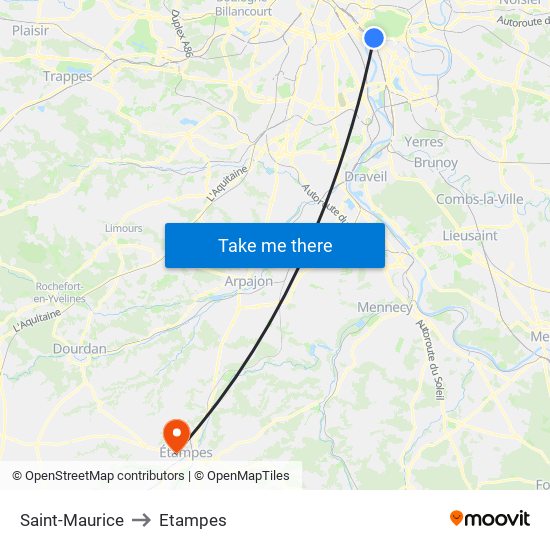 Saint-Maurice to Etampes map