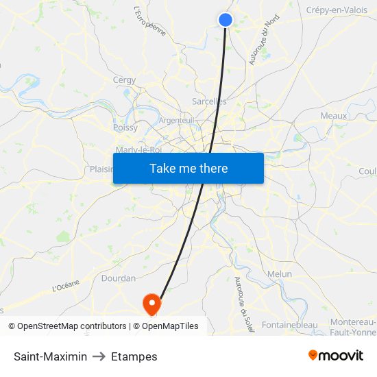 Saint-Maximin to Etampes map