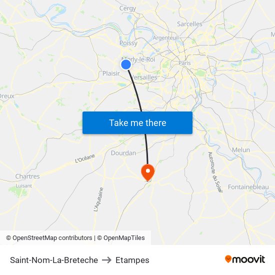 Saint-Nom-La-Breteche to Etampes map