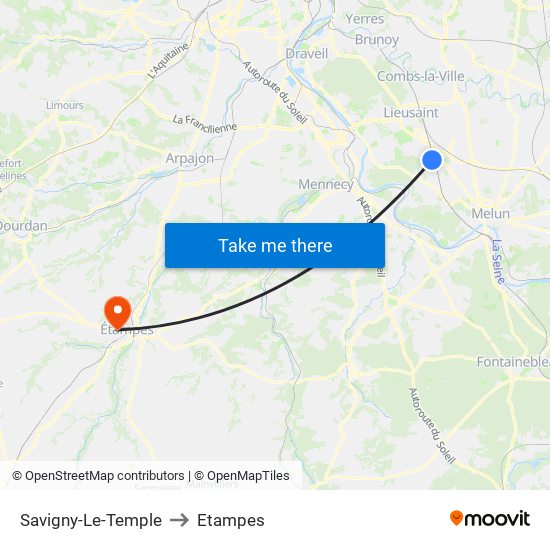Savigny-Le-Temple to Etampes map