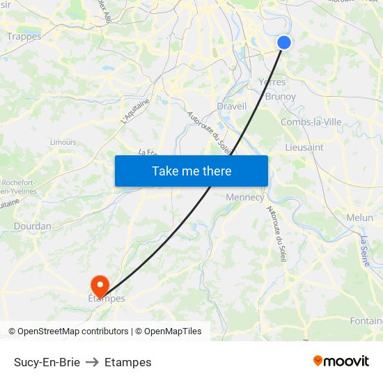 Sucy-En-Brie to Etampes map