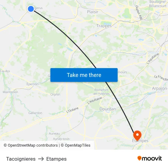 Tacoignieres to Etampes map