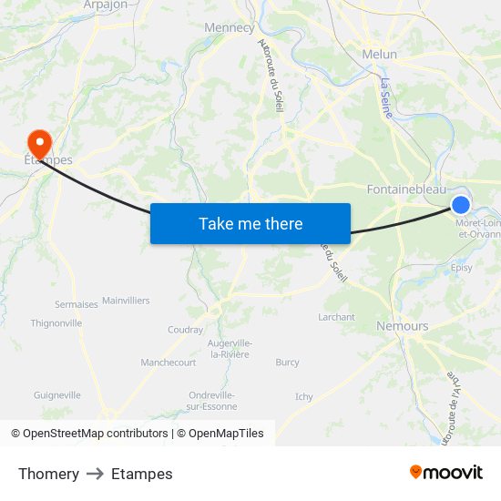 Thomery to Etampes map