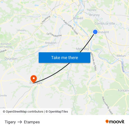 Tigery to Etampes map