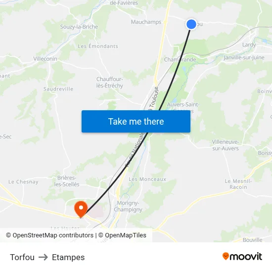 Torfou to Etampes map
