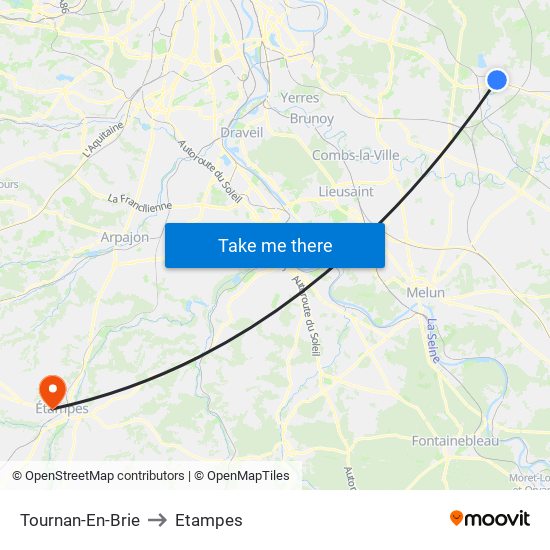 Tournan-En-Brie to Etampes map
