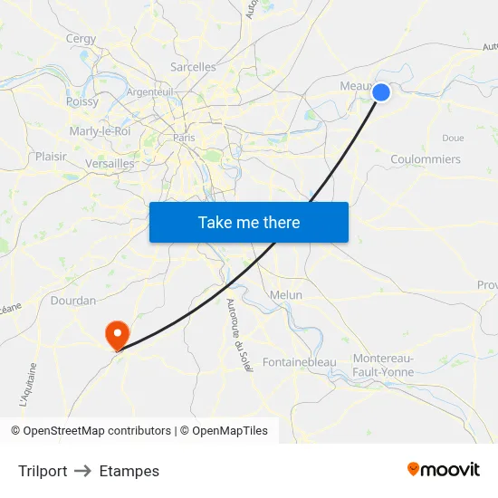 Trilport to Etampes map