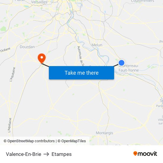 Valence-En-Brie to Etampes map