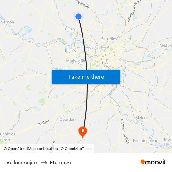 Vallangoujard to Etampes map