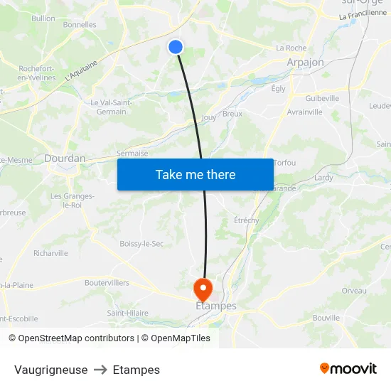 Vaugrigneuse to Etampes map