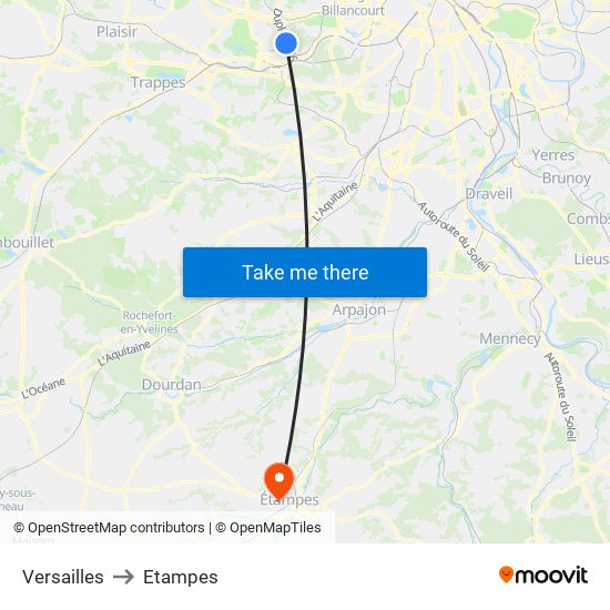 Versailles to Etampes map