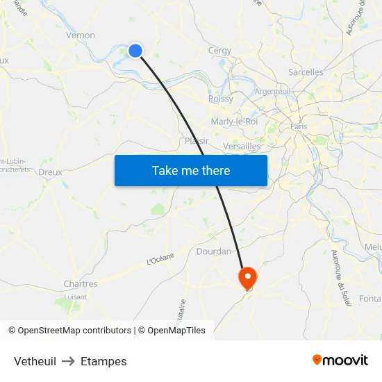 Vetheuil to Etampes map