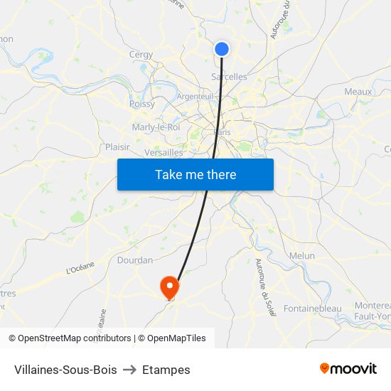 Villaines-Sous-Bois to Etampes map