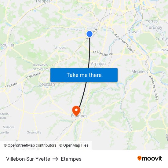 Villebon-Sur-Yvette to Etampes map