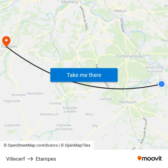 Villecerf to Etampes map