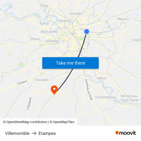 Villemomble to Etampes map