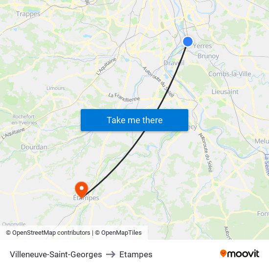 Villeneuve-Saint-Georges to Etampes map